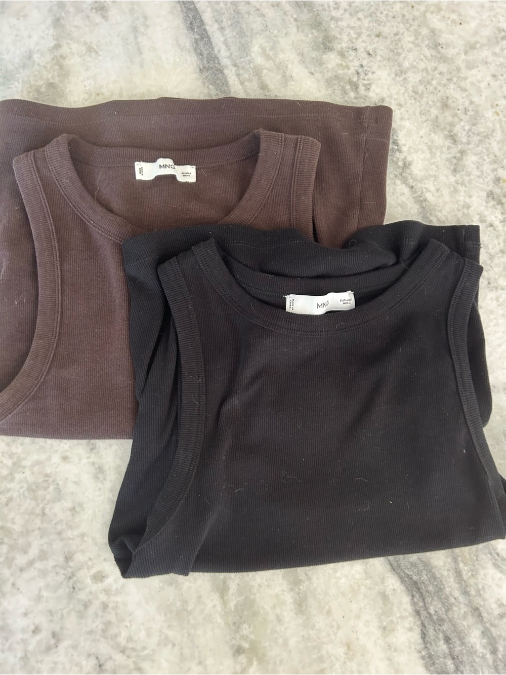 Set of 2 Mango Ribbed Tank Tops - Black and Brown